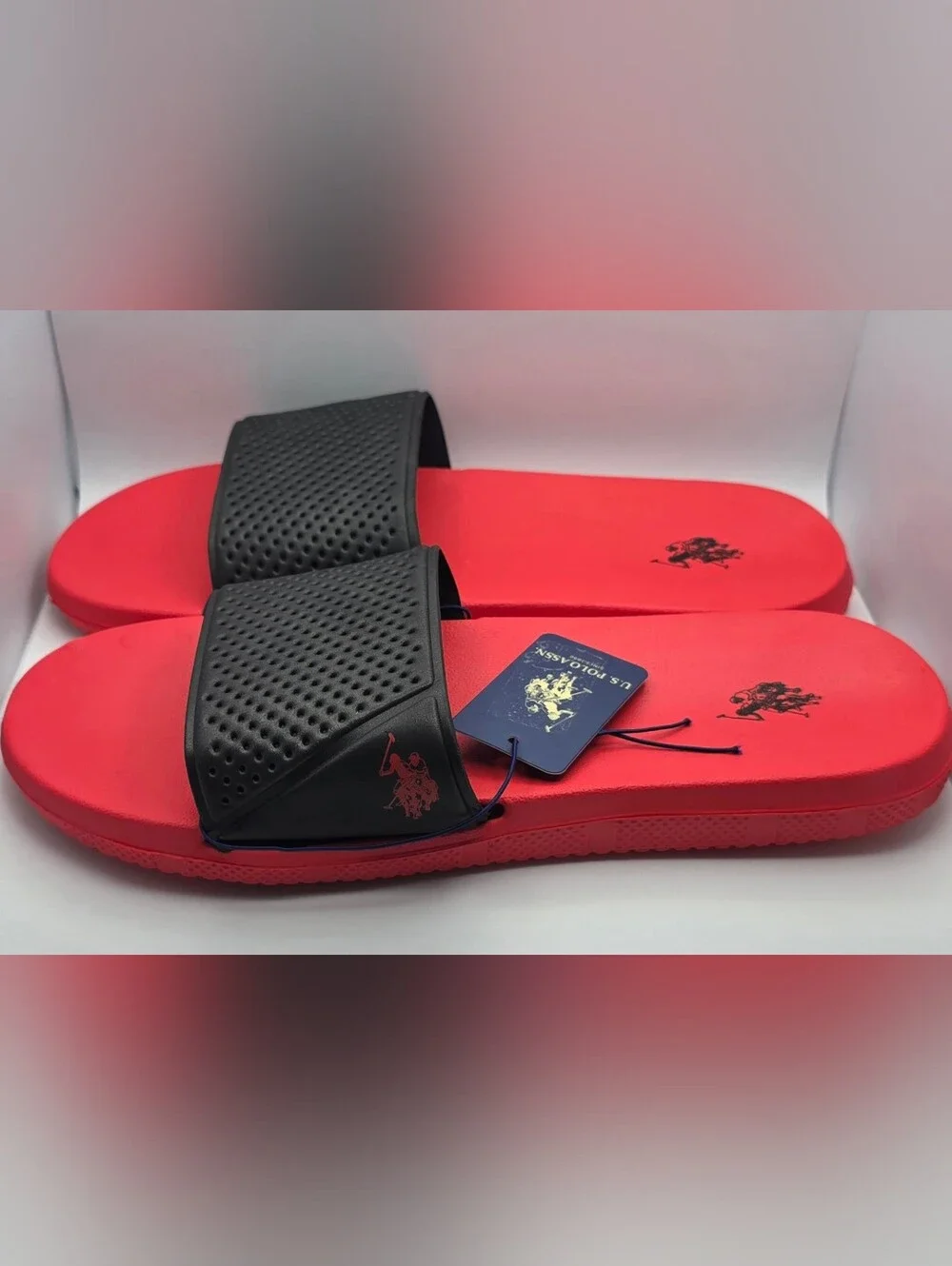 U.S. Polo Assn. Black & Red Slide Sandals 13-14